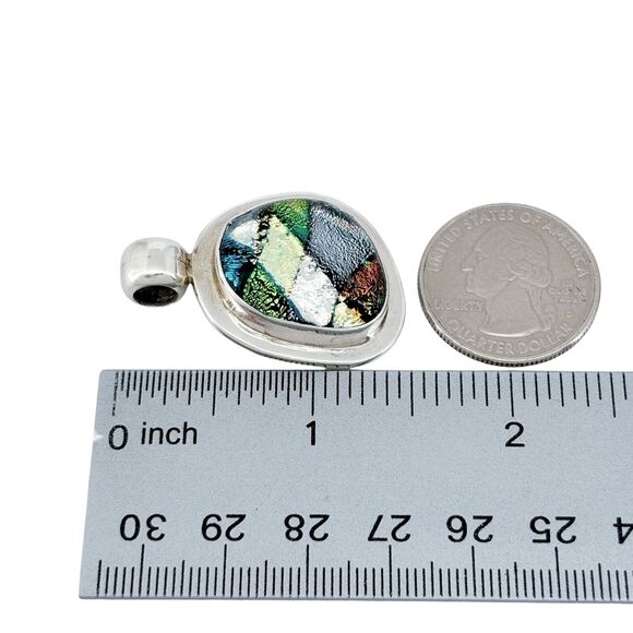 Vintage Mexico Sterling Silver 925 3.7cm Dichroic Glass Pendant - Picture 5 of 6